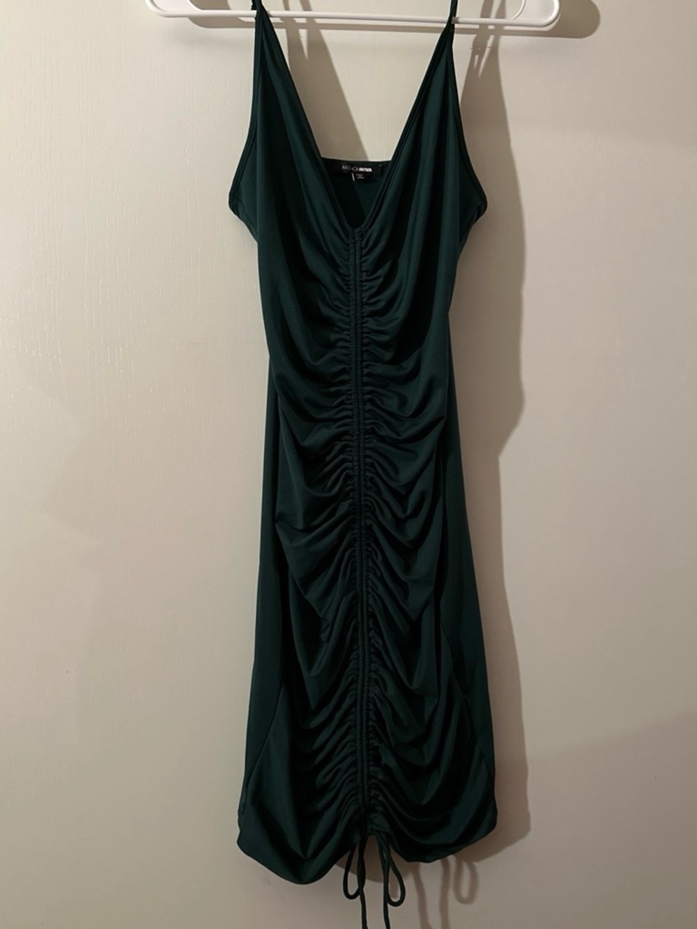 Fashion Nova Deep Green Ruched Midi Slip Dress
